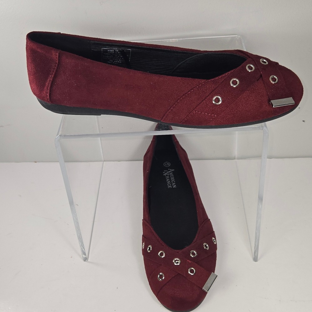 American Exchange Siena Burgundy Faux Suede Grommet Ballet Flats Womens 10